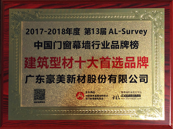 PP电子 PP电子平台豪美蝉联“建筑型材十大首选品牌”称号(图2)